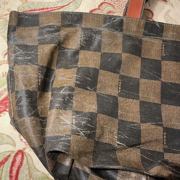 Fendi Sac a main en toile Checkered Tote Bag Brown and Black As Is Vintage - Picture 14 of 17